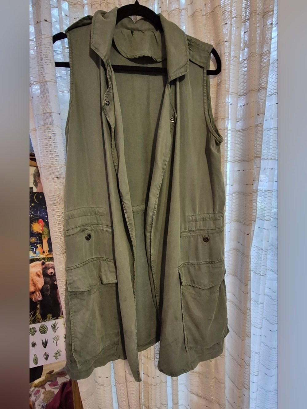 Max Jeans olive green, longline, sleeveless, military utility vest